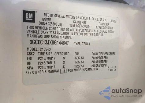 2008 Chevrolet Silverado 1500 Lt1 из США, поврежденный, VIN 3GCEC13JX8G144847